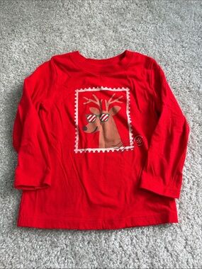 Cat & Jack Red Long-Sleeve Reindeer Graphic Tee